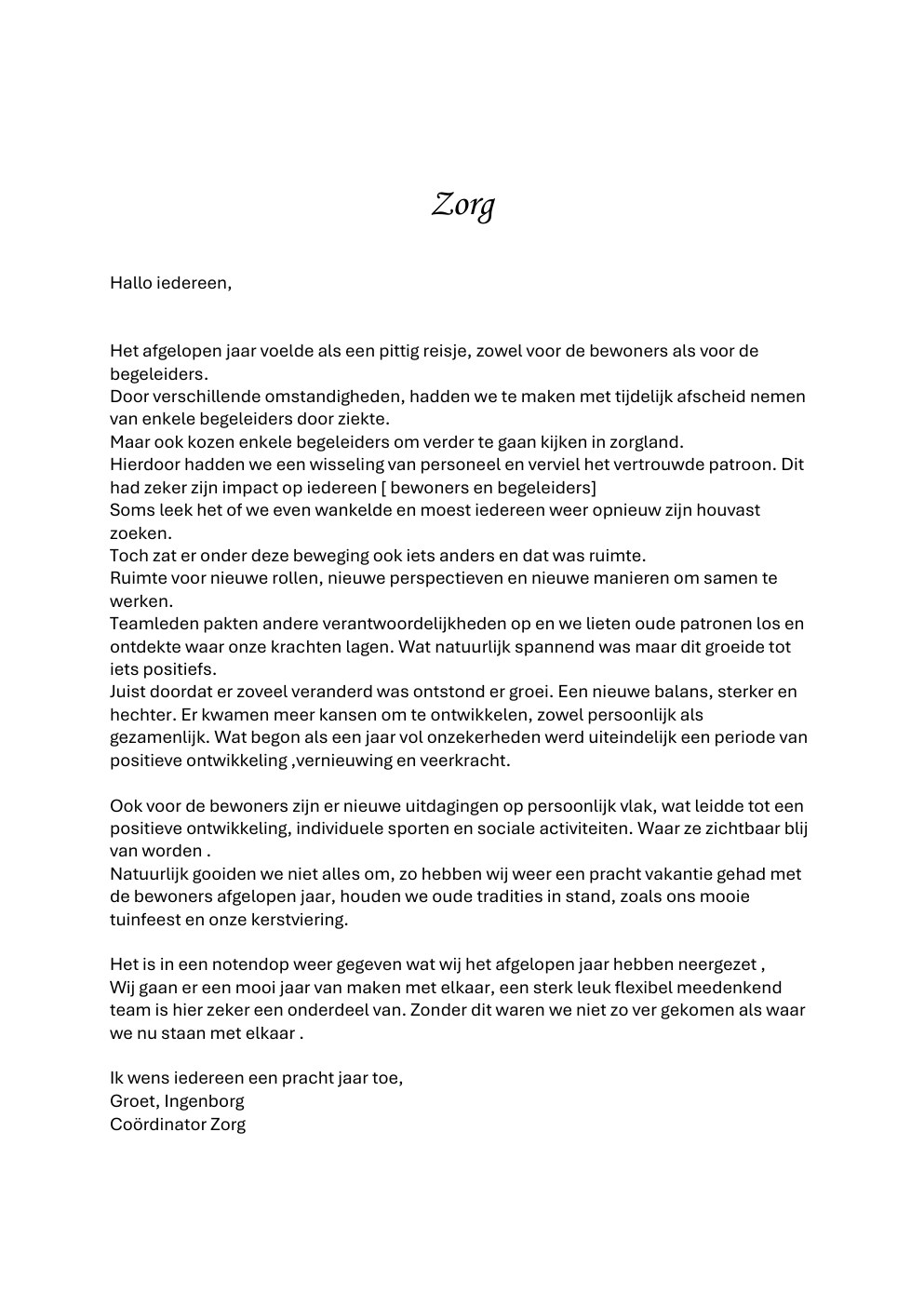 Nieuwsbrief 2025, pagina 3: Zorg