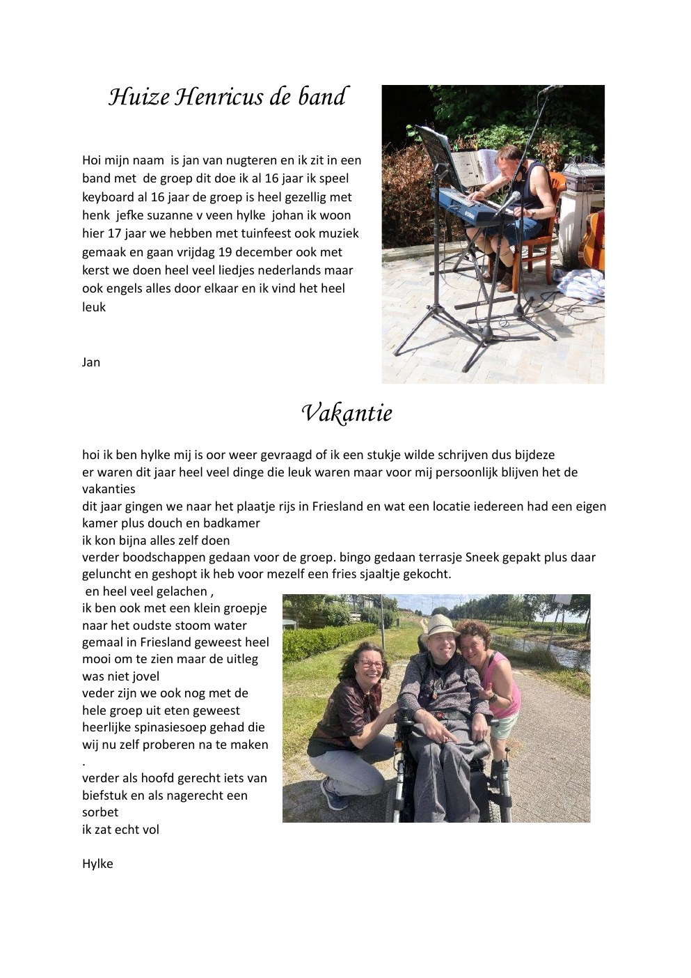 Nieuwsbrief 2025, pagina 9: De band en vakantie