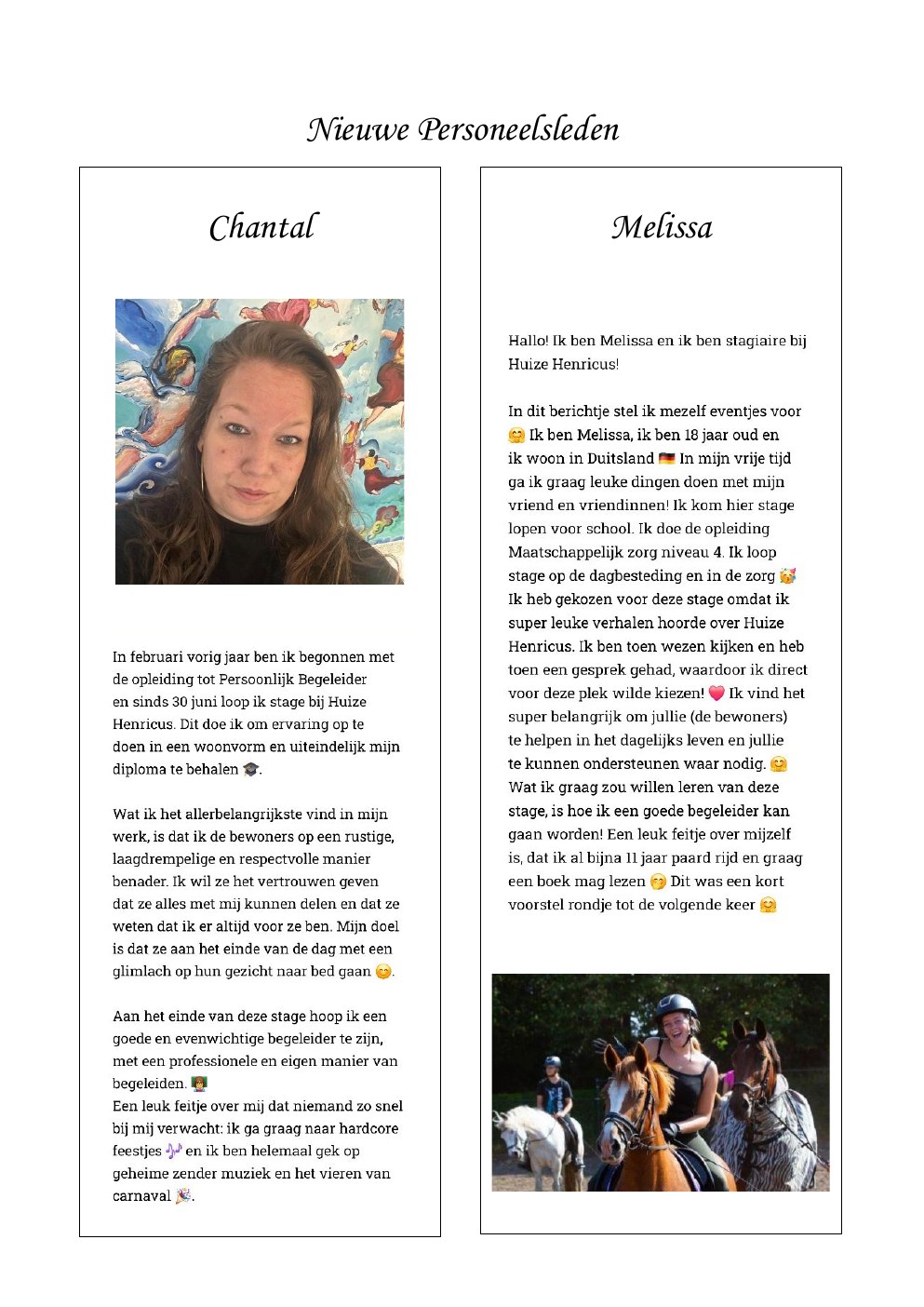 Nieuwsbrief 2025, pagina 12: Chantal en Melissa